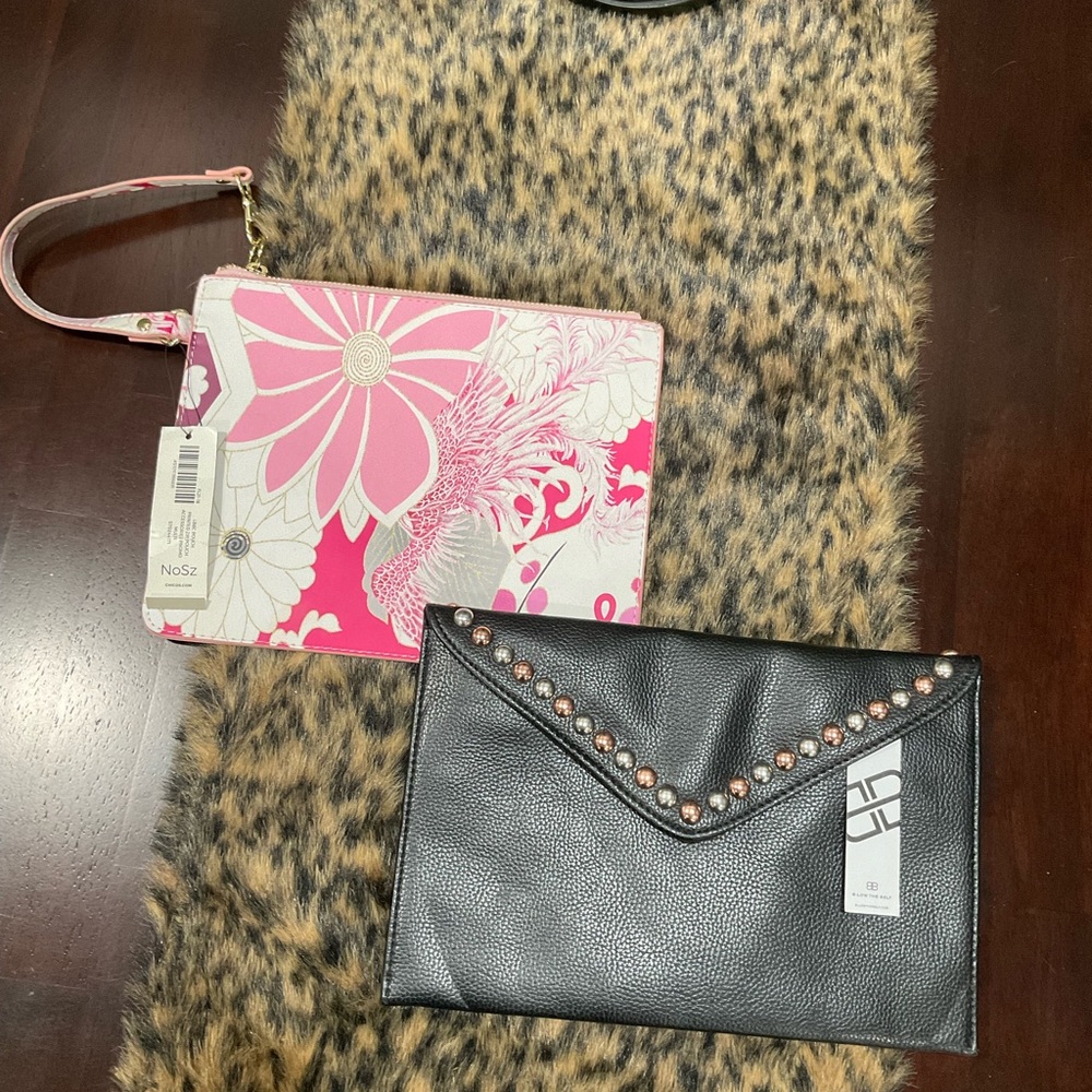 B-LOW THE BELT STUDDED CLUTCH AND CHICOS‎ LARGE WRISTLET